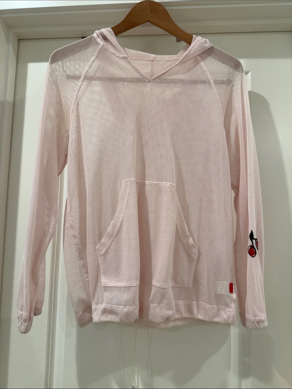 Material Girl Light Pink Mesh V-Neck Hoodie Sweater
